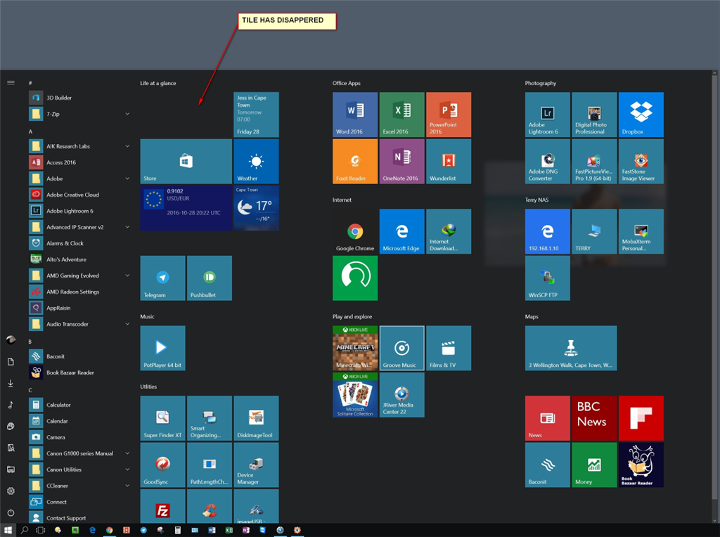 Windows 10 - Icons Pinned To Start Disappear When Dragged Or Resized ...