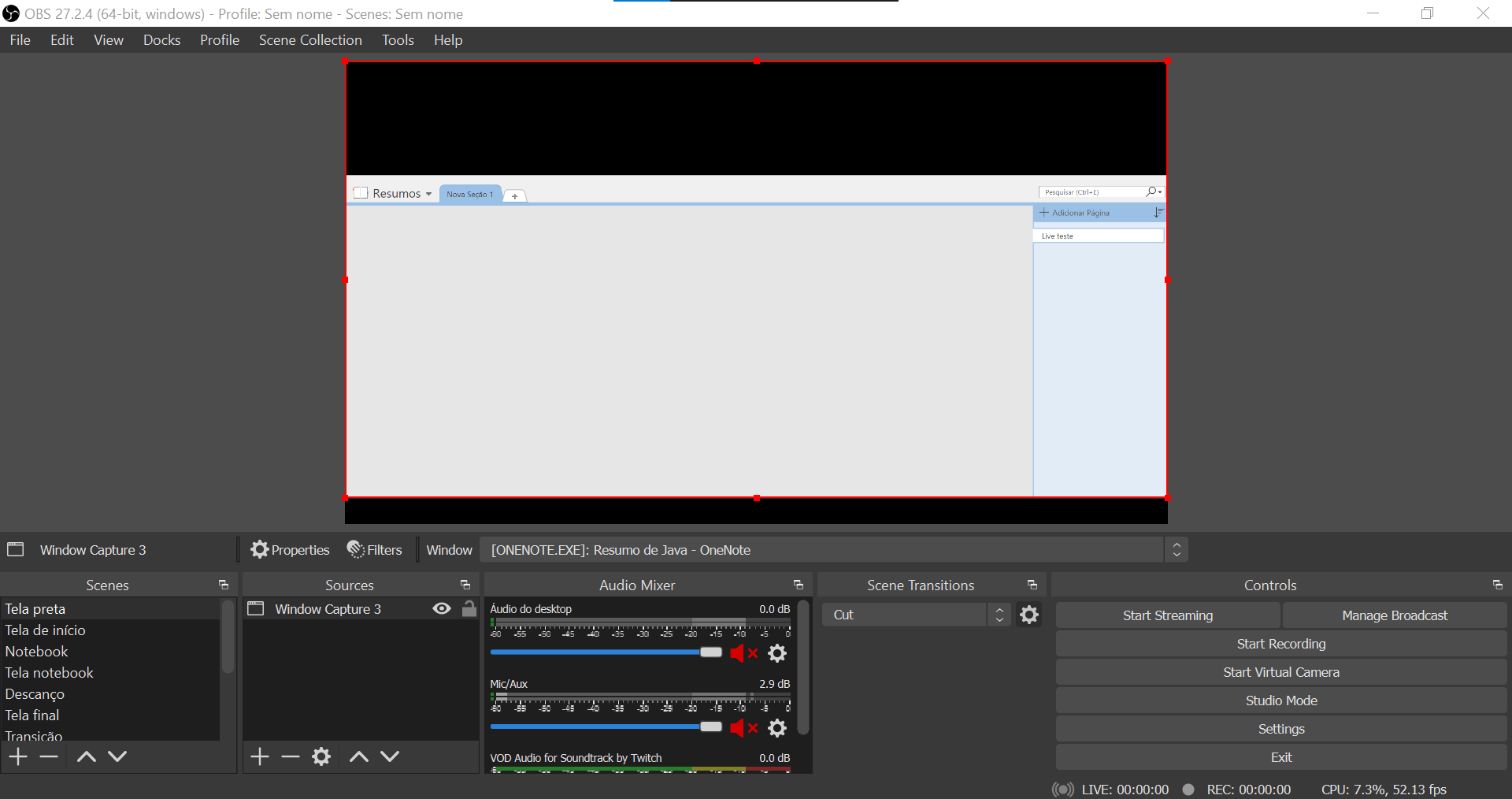 Captura de janela do Obs Studio 22.0.2 não funciona. - Programas