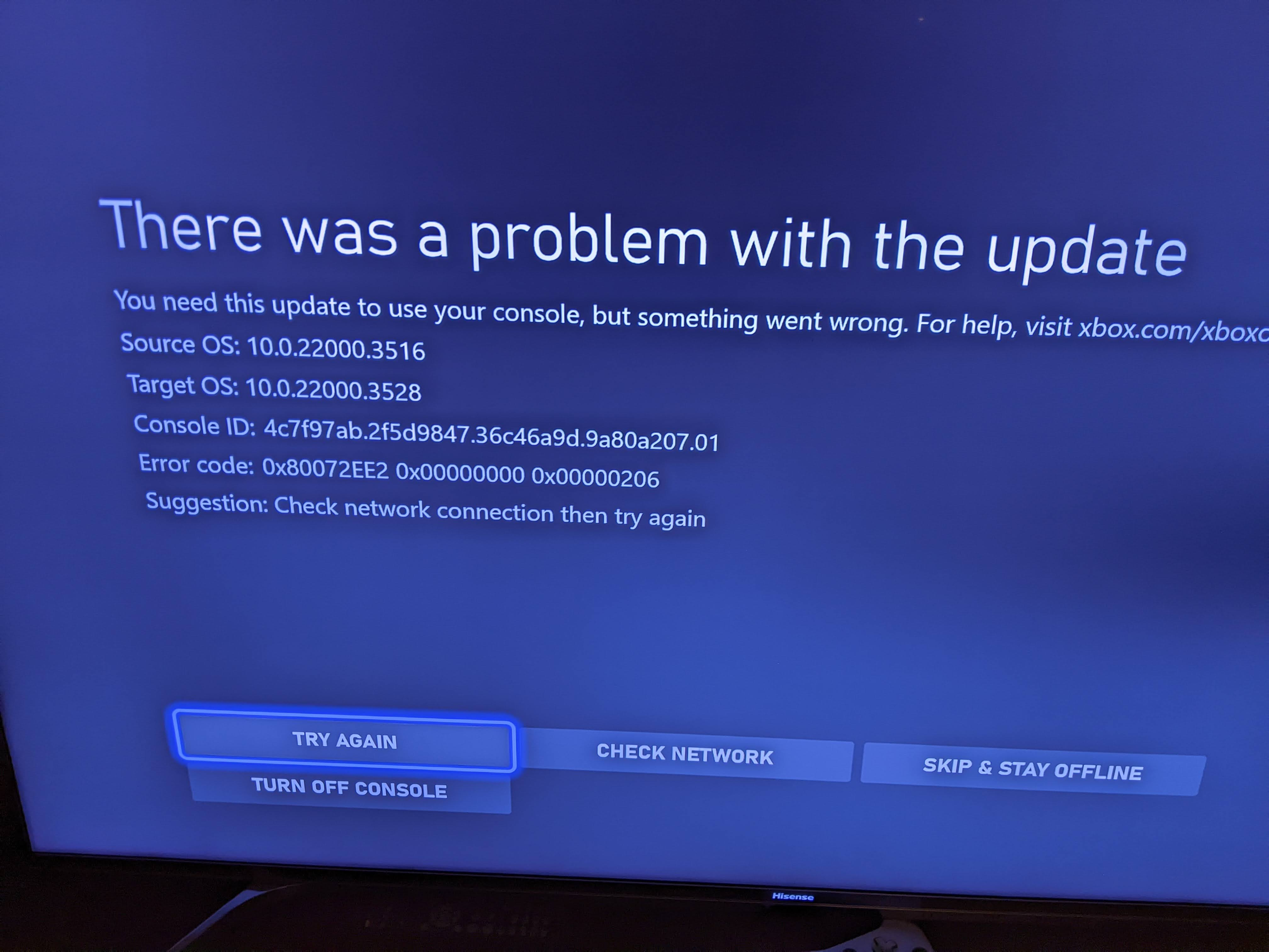 Xbox One X stuck on update screen factory reset not working