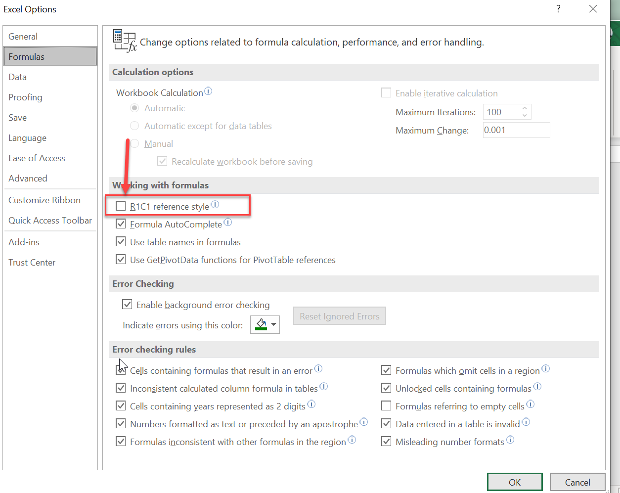 Excel 365 Top Row header changed to numbers rather than letters