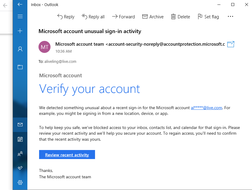 Scam email claims to be from Microsoft
