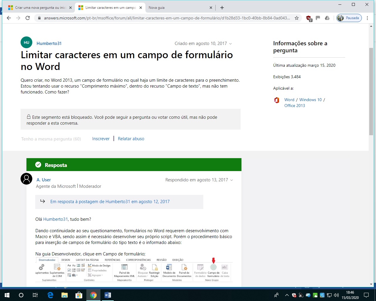 Formul rio Word 2013 Limitar o n mero de caracteres para uma