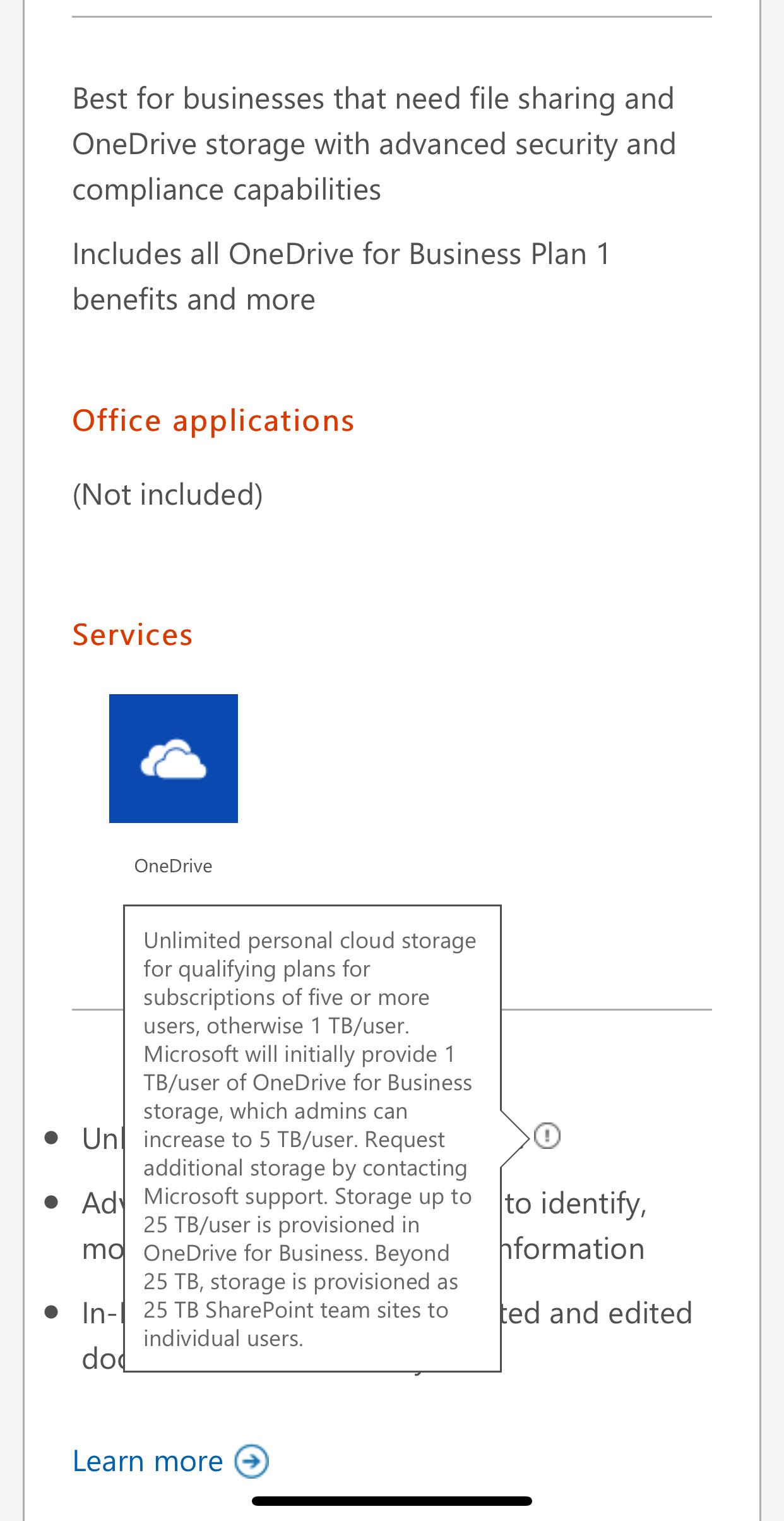 onedrive for business plan 2 unlimited storage