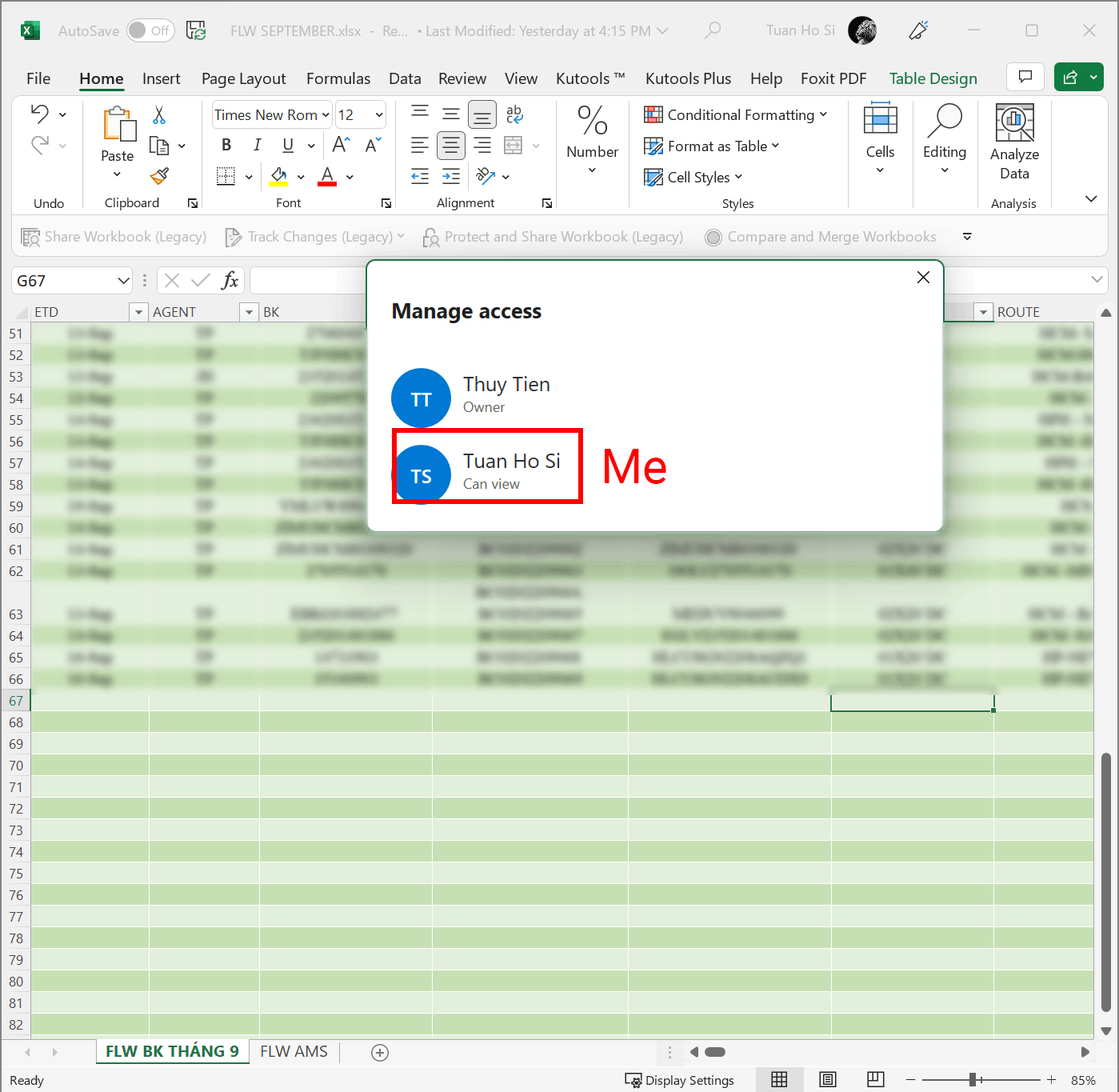 Excel workbook not updating new data with shared people (Office 365