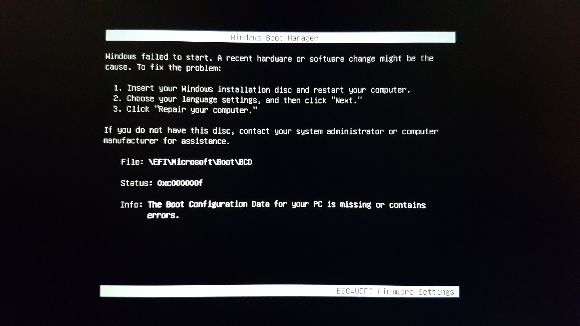 Windows 10 - BCD Boot Error/Boot Configuration Data For Your PC Is ...