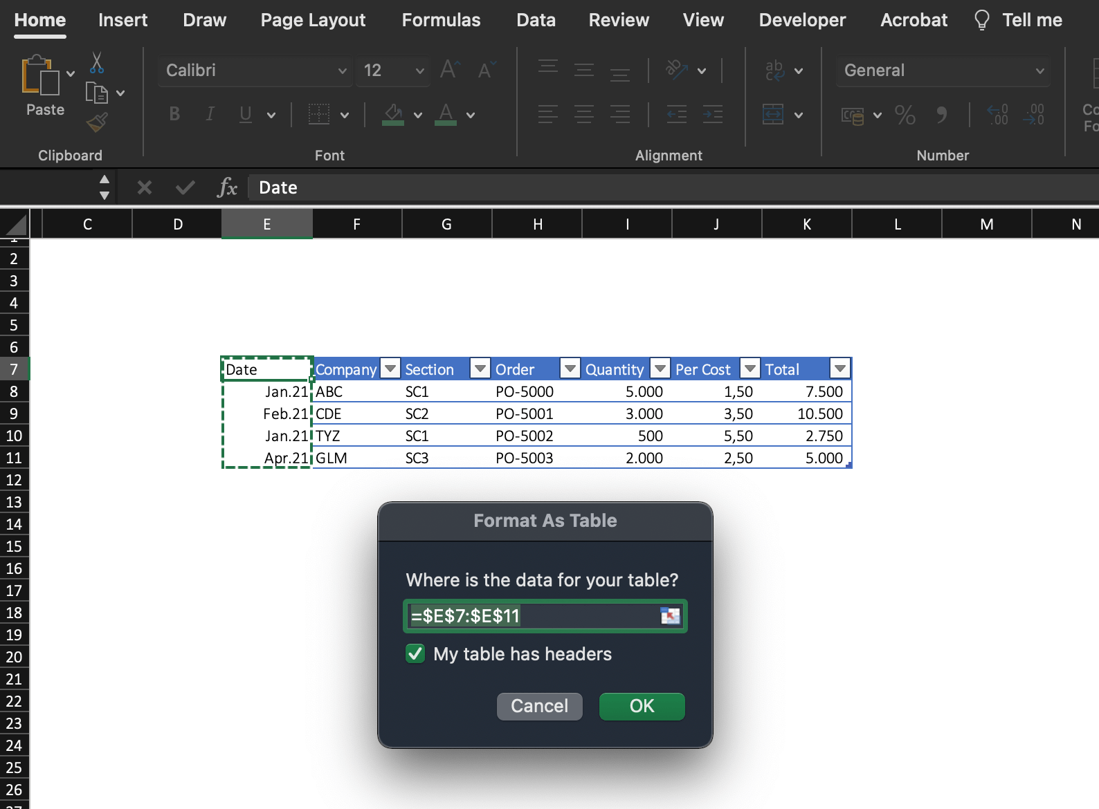 Mac office 365 excel table tools design tab missing no button icon