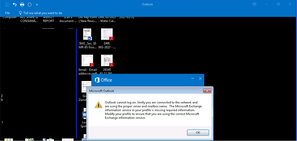 Outlook cannot log on. Verify you are connected to the network and are ...
