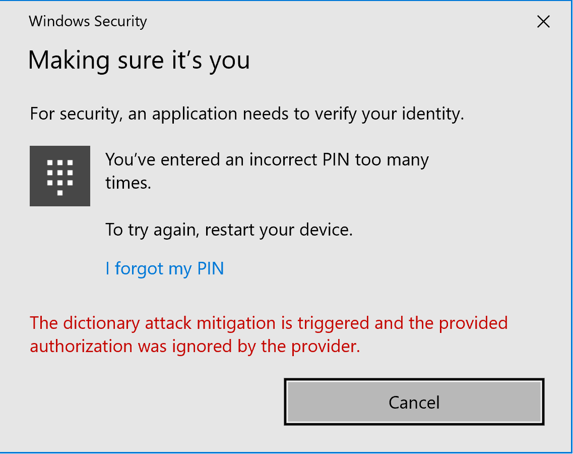 Windows Hello is requiring me to reset my pin by inputing my pin