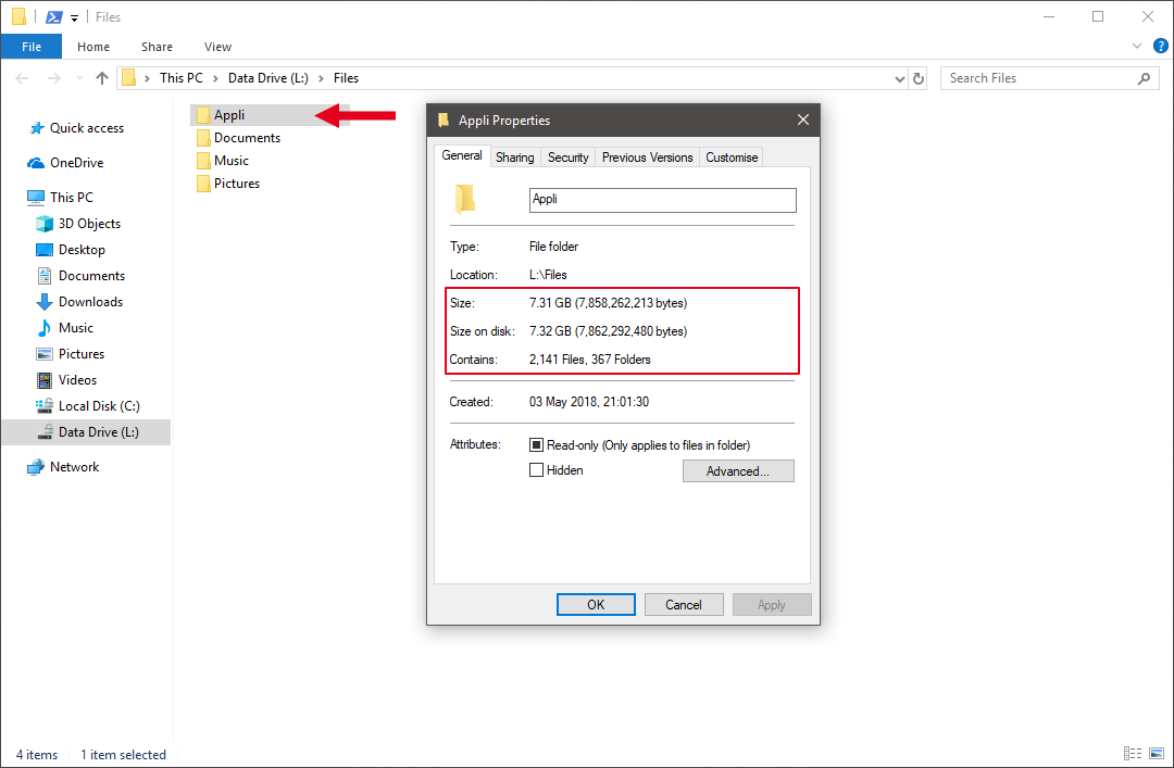 file explorer with folder size