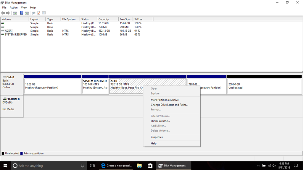 Unallocated space on my hard drive. - Microsoft Community