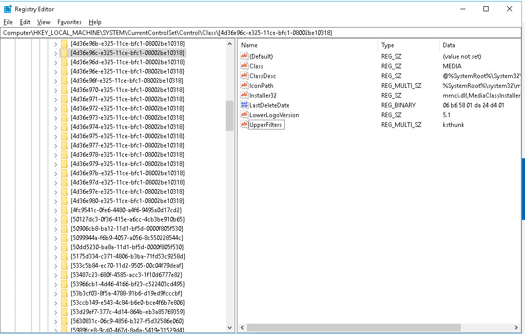 Как удалить lowerfilters из реестра windows 7