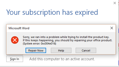 Your subscription has expired message