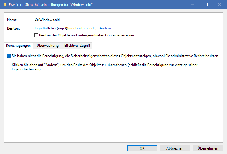 Besitz von Ordnern übernehmen, Berechtigungen zurücksetzen