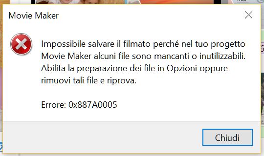 Moviemaker Errori 0x E 0x7a005 Microsoft Community