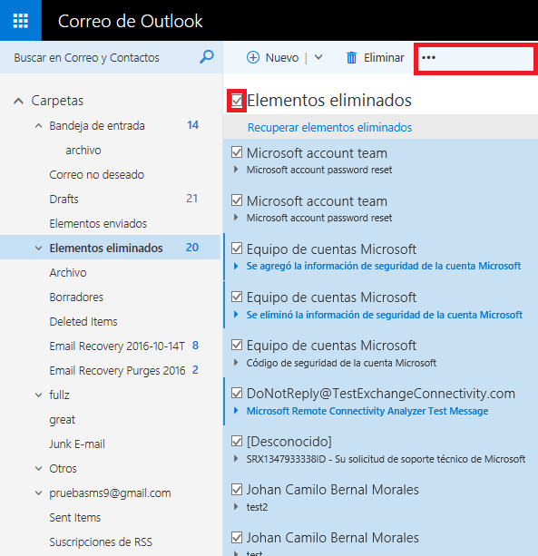 Outlook.com - Restaurar Mensajes Desde Carpeta "Elementos Eliminados ...