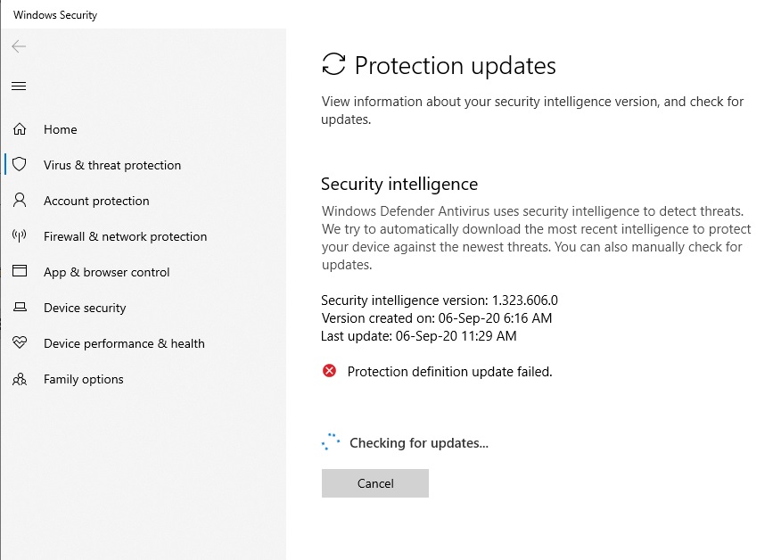 ไม่สามารถอัพเดท Windows Security ได้ (Error: Protection Definition ...