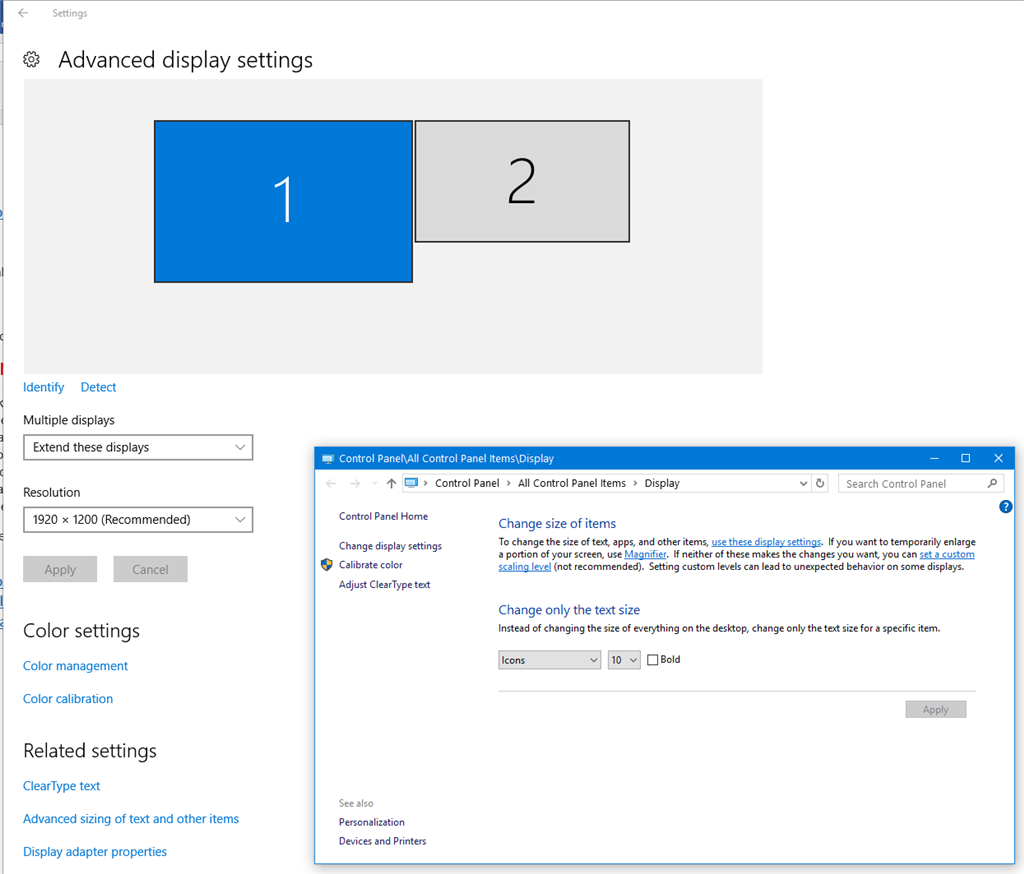 Advanced display settings