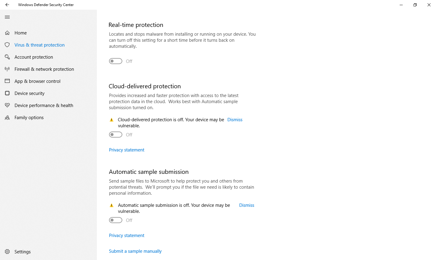 Windows Defender Security Center Problempossible - 