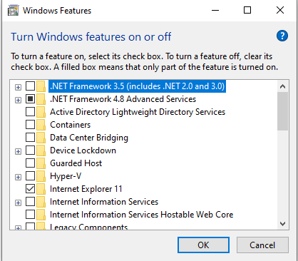 windows 10 .net 3.5 stuck downloading required files