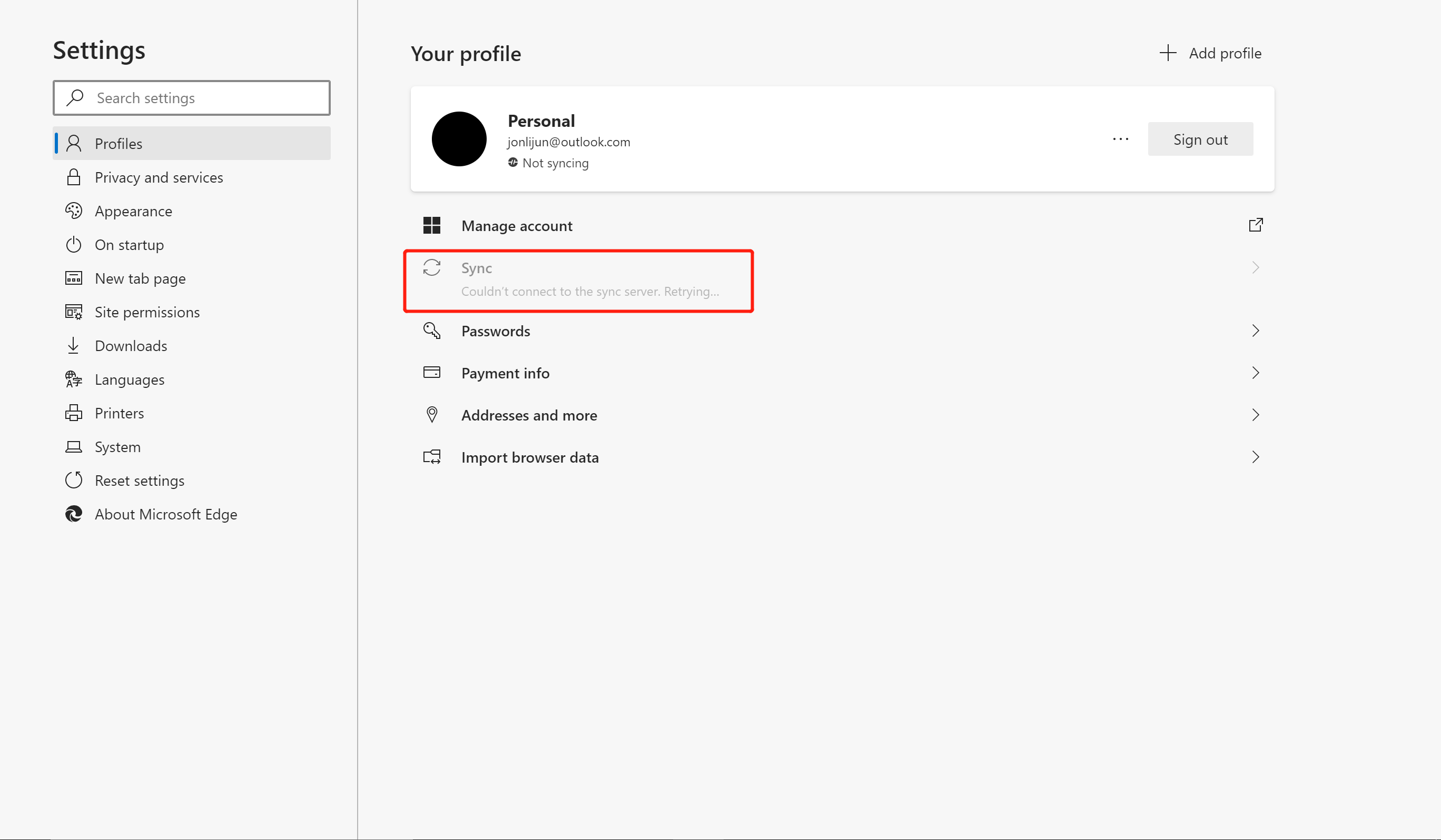 new version edge can not sync - Microsoft Community