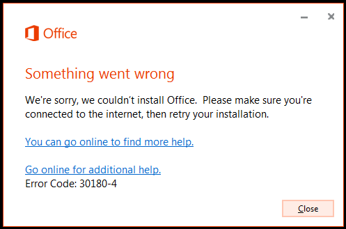 Office 365 Business installation - Error 30180-4 - Microsoft Community