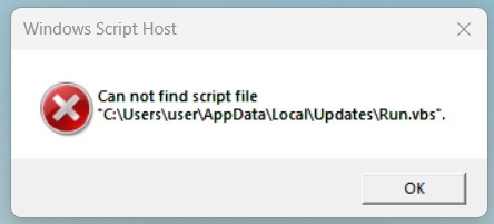 can not find script file at users\appdata\local\updates\run.vbs 