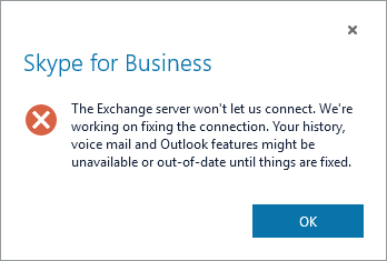 Outlook integration error skype for business