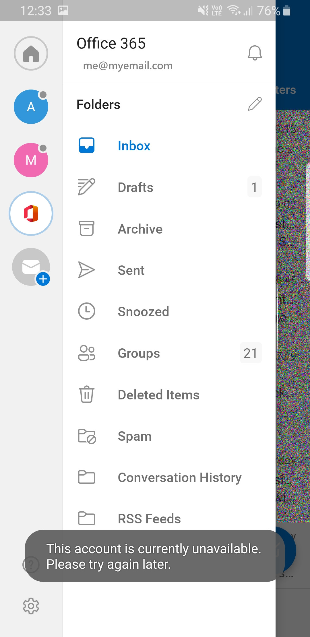 Outlook on Android giving "This account is currently ...