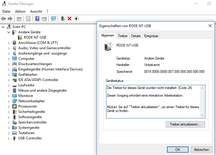 Rode Nt Usb Wird Nicht Richtig Erkannt Microsoft Community