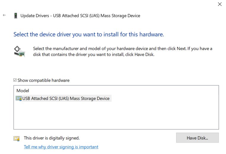 USB Attached SCSI (UAS) Mass Storage Device is showing no media in -  Microsoft Community