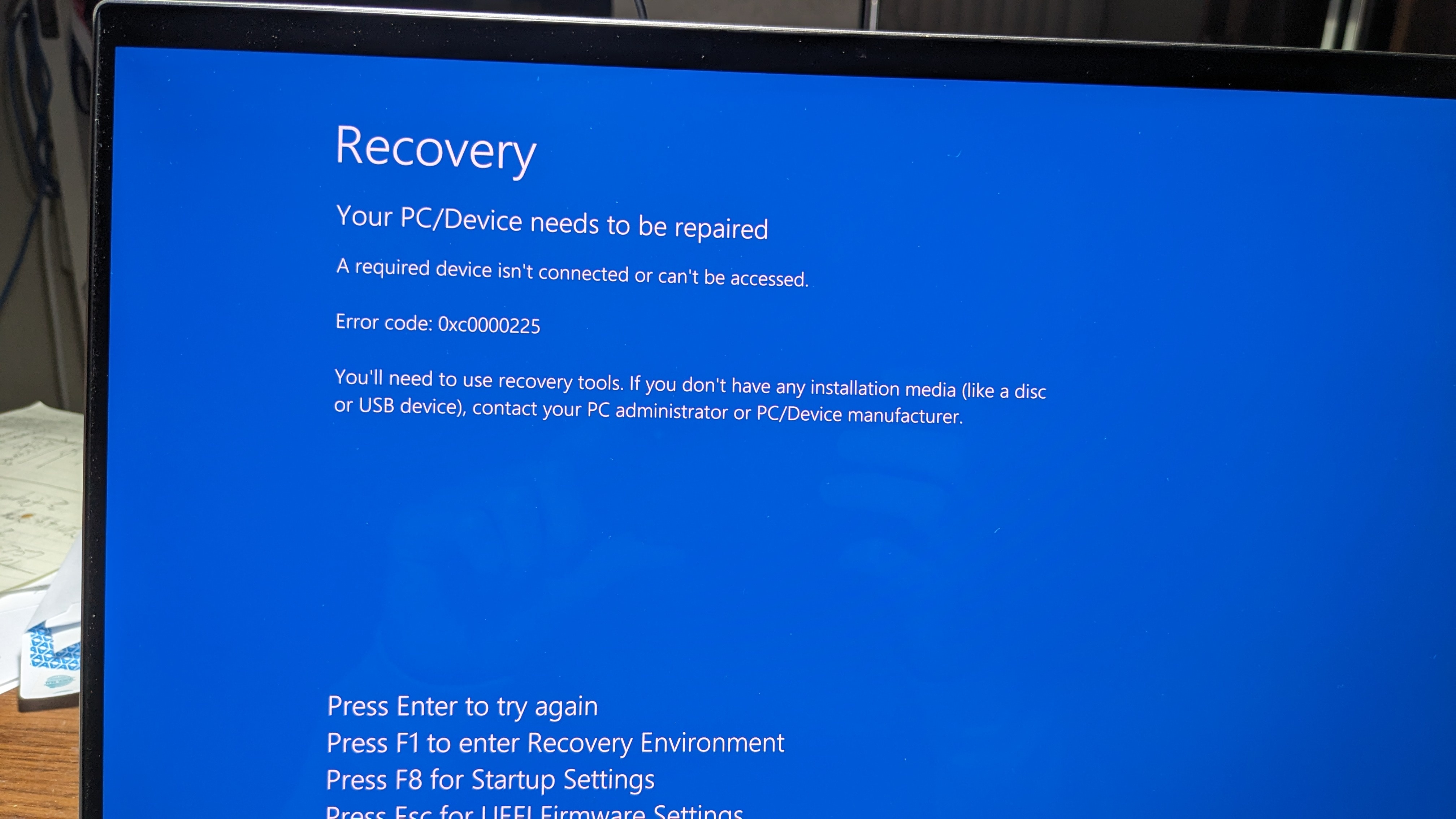 PC unable to boot to Recovery Drive after rolling back 24H2