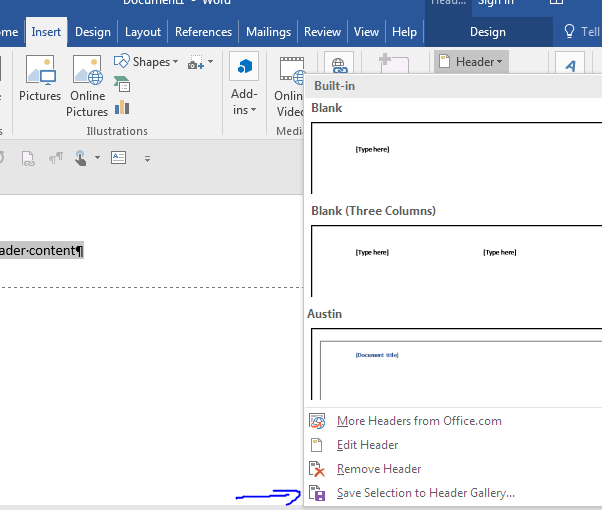 Save a Custom Header/Footer to the Gallery Dropdown - Microsoft Community