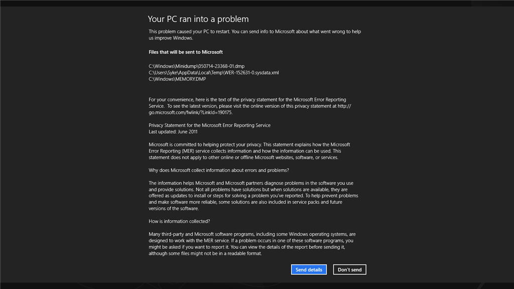 Your PC Ran into a problem and caused it to restart? - Microsoft 