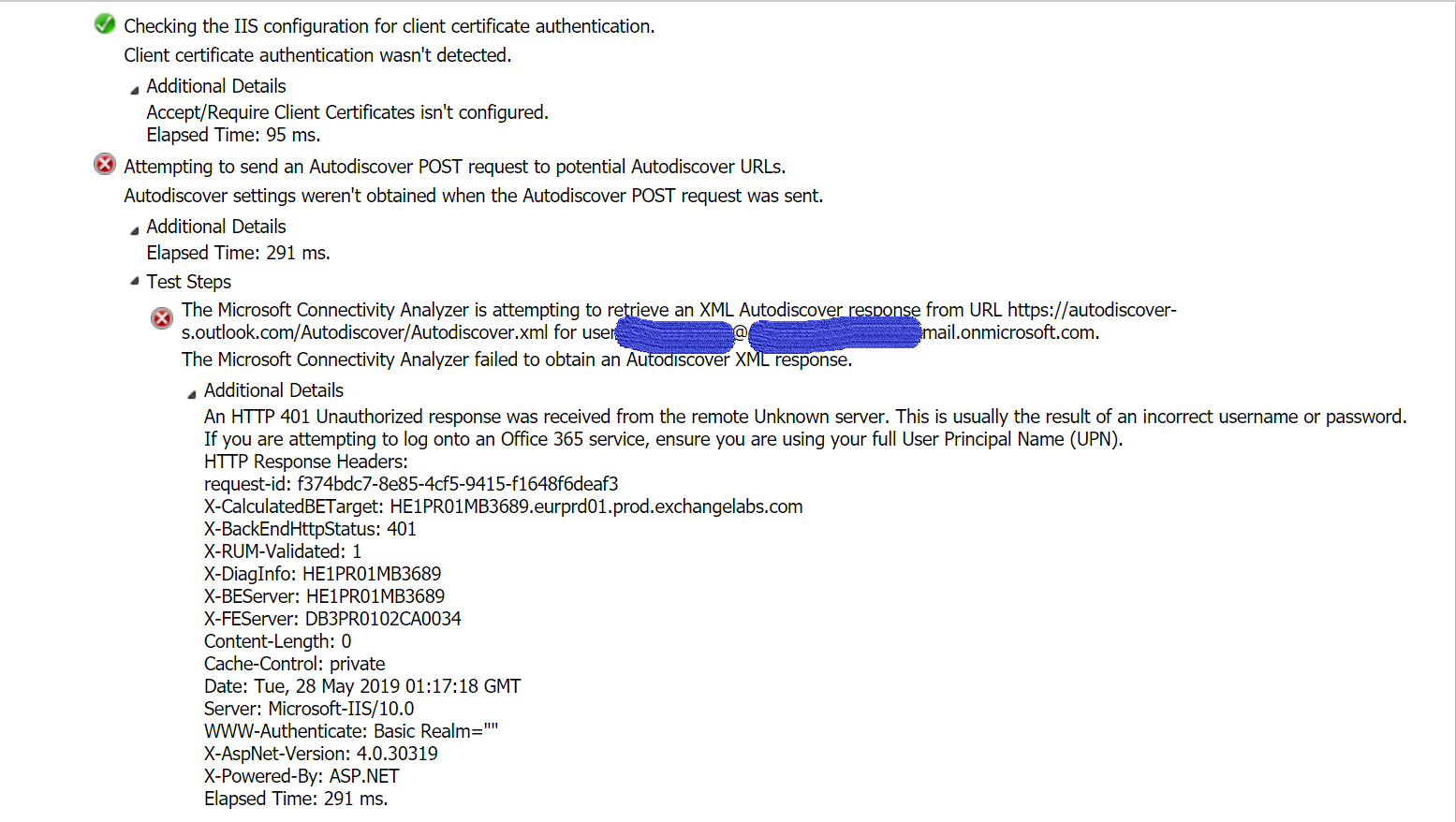 error 401 exchange hybrid with exchange 2013 on premises autodiscovery -  Microsoft Community