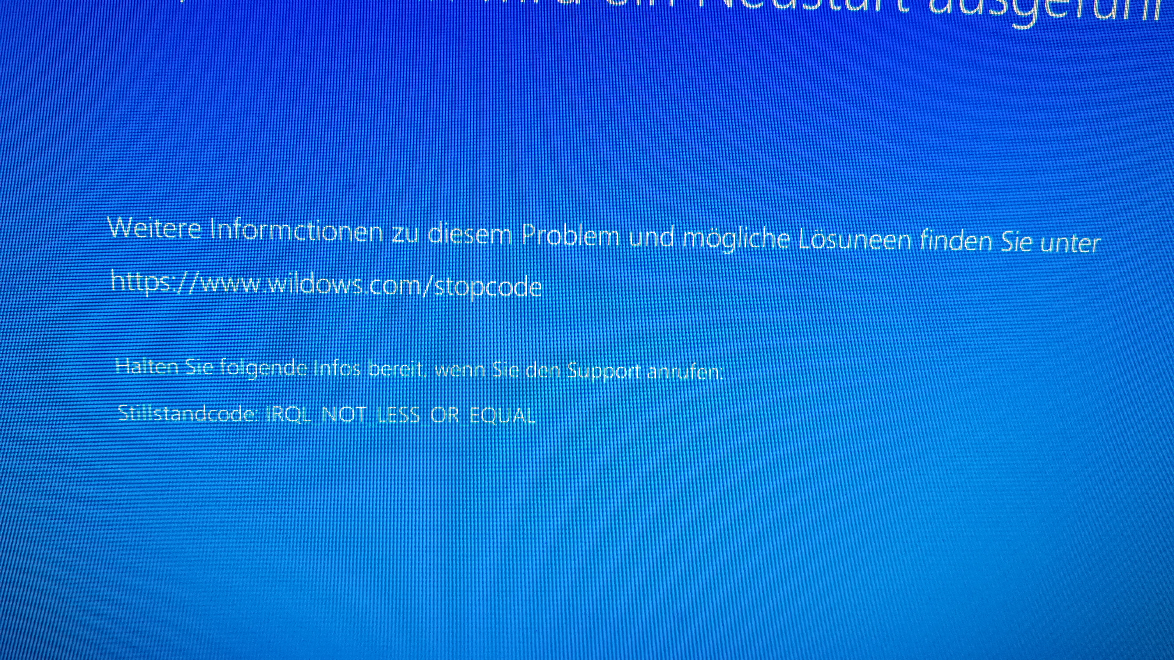 Bluescreen mit Rechtschreibfehlern