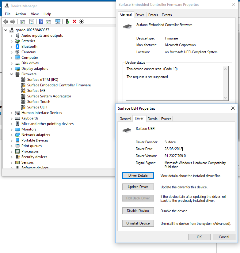 Surface UEFI, Embedded Controller Firmware, and ME driver problems ...