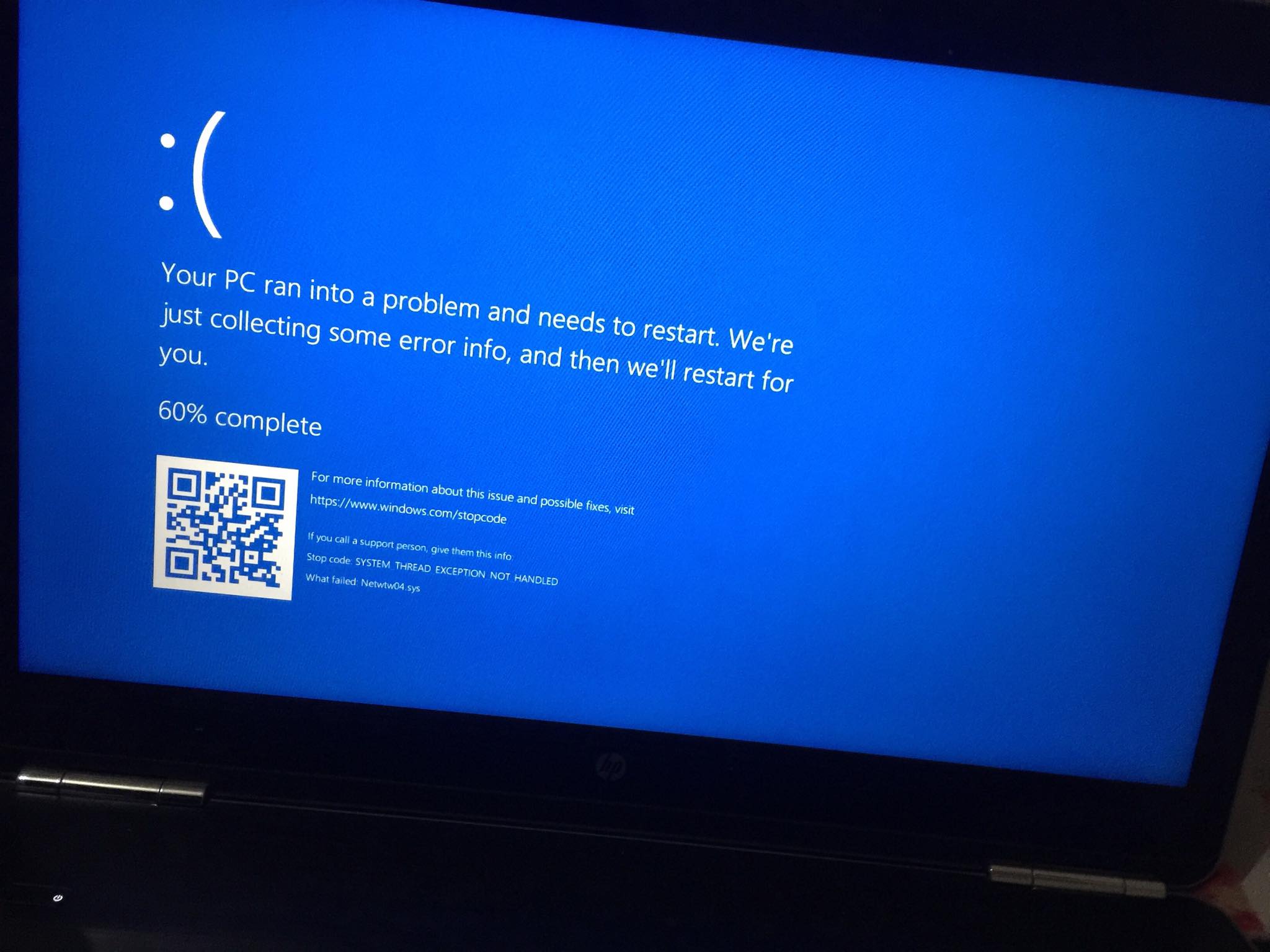 System thread not handled windows 10