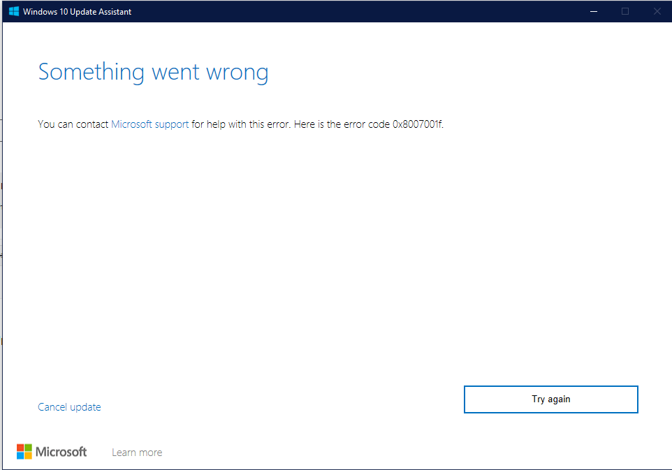 Windows 10 Update Assistant Error 0x8007001f - Microsoft Community