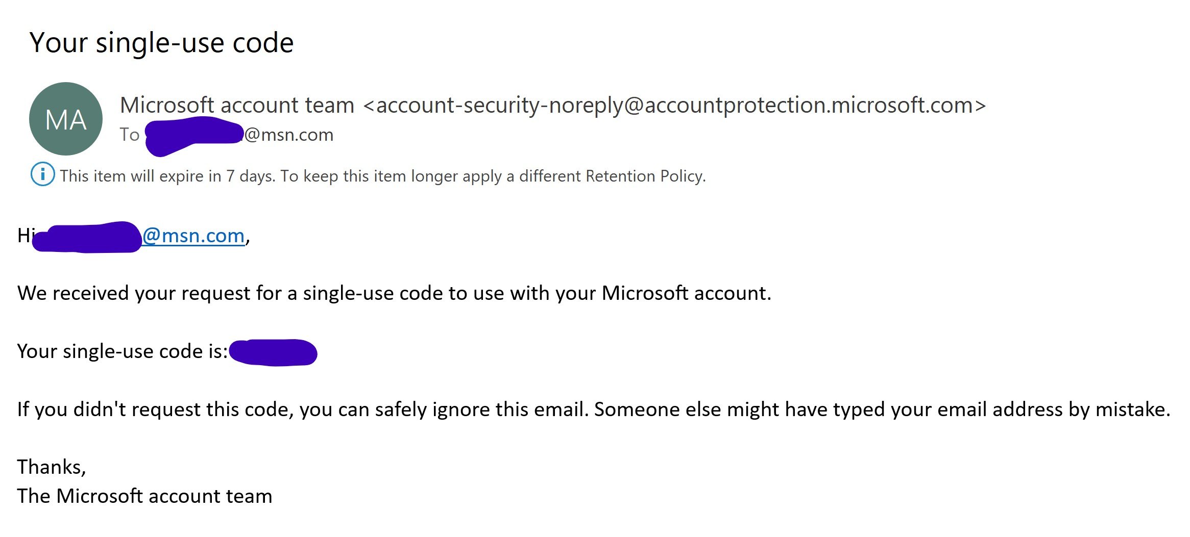 How to Stop Single Use Code Emails from Microsoft