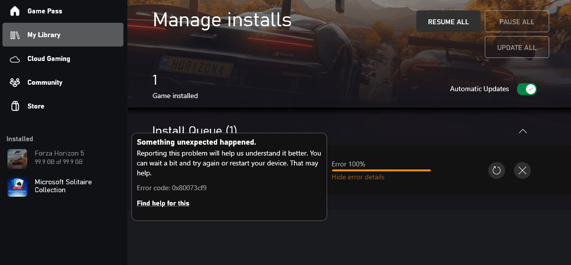 Forza Horizon 3 running on Windows 10 20H2 