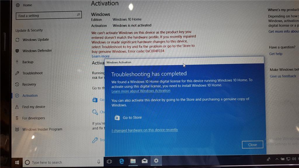 Cannot Activate W10 After Reinstalling W10 Error 0xC004F034 - Microsoft ...