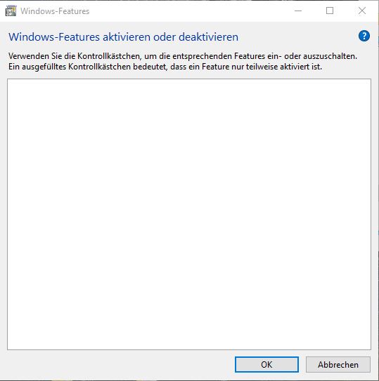 Windows Features aktivieren und deaktivieren hat einen Fehler (Windows 10)