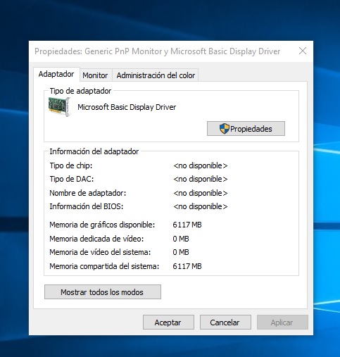 Windows 10 con mi tarjeta grafica o algo que no detecto de -