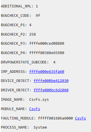 Error DRIVER_POWER_STATE_FAILURE (9f) 4, 258 ≈ Windows Server 2012 R2 ...