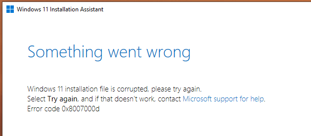 Windows 11 Installation Always Fails With Error Code 0x8007000d ...