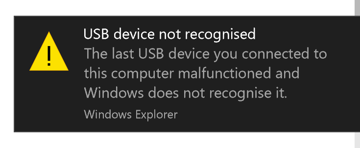 konkurrence Præstation underviser USB wireless mouse 'USB device not recognised' - Microsoft Community