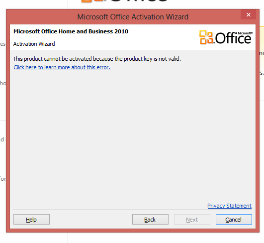 office 2010 product key not working