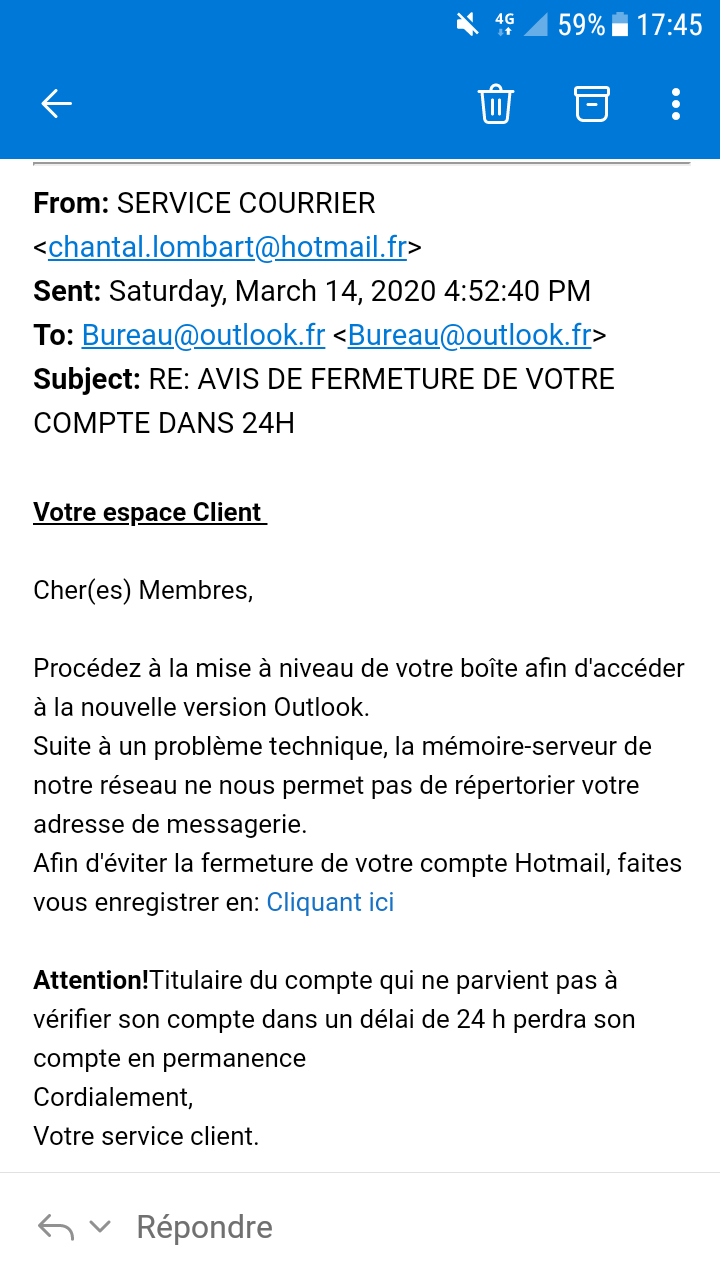 fermeture compte outlook mail