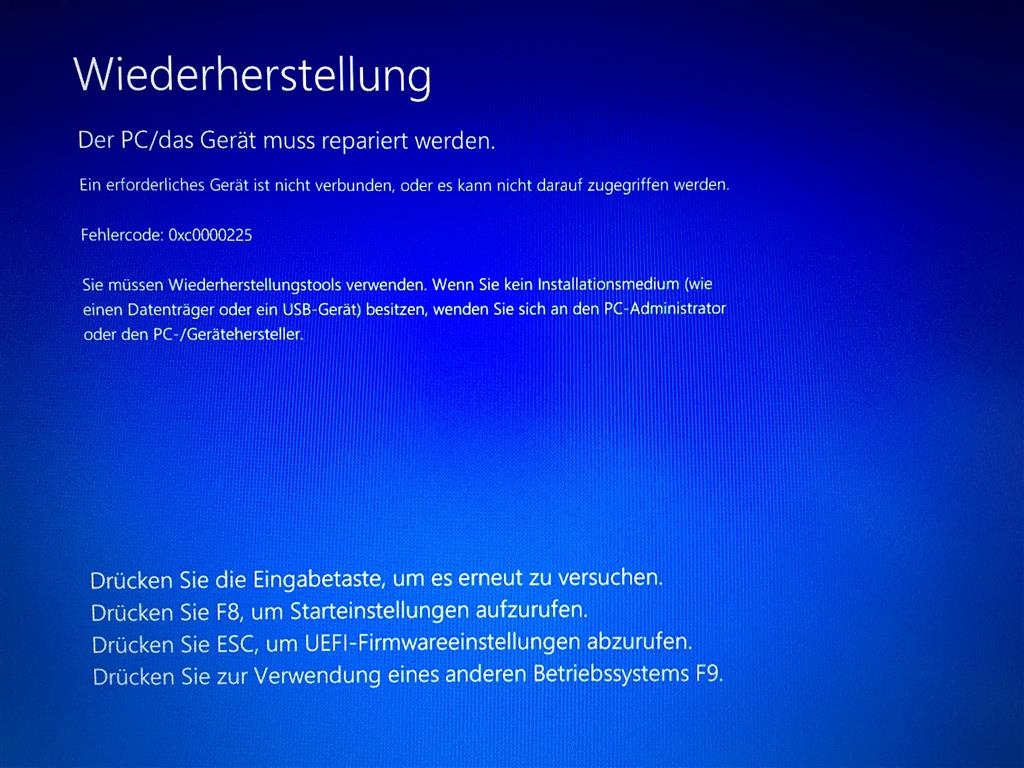 Fehler 0xc0000225 beim Upgrade von Windows 8.1 auf Windows ...