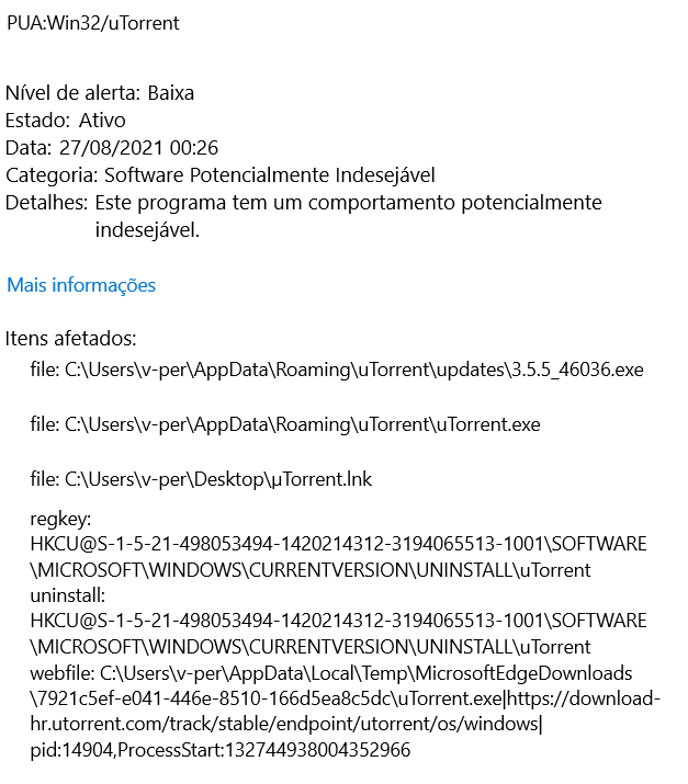 PUA:WIN32/UTorrent - Microsoft Community
